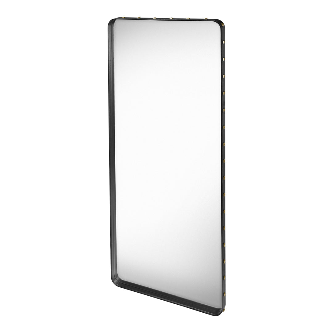 Sleek rectangular mirror with a minimalist black border, reflecting a clean, modern aesthetic.