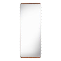 Tall, rectangular mirror with a simple metal frame, featuring a warm bronze finish.
