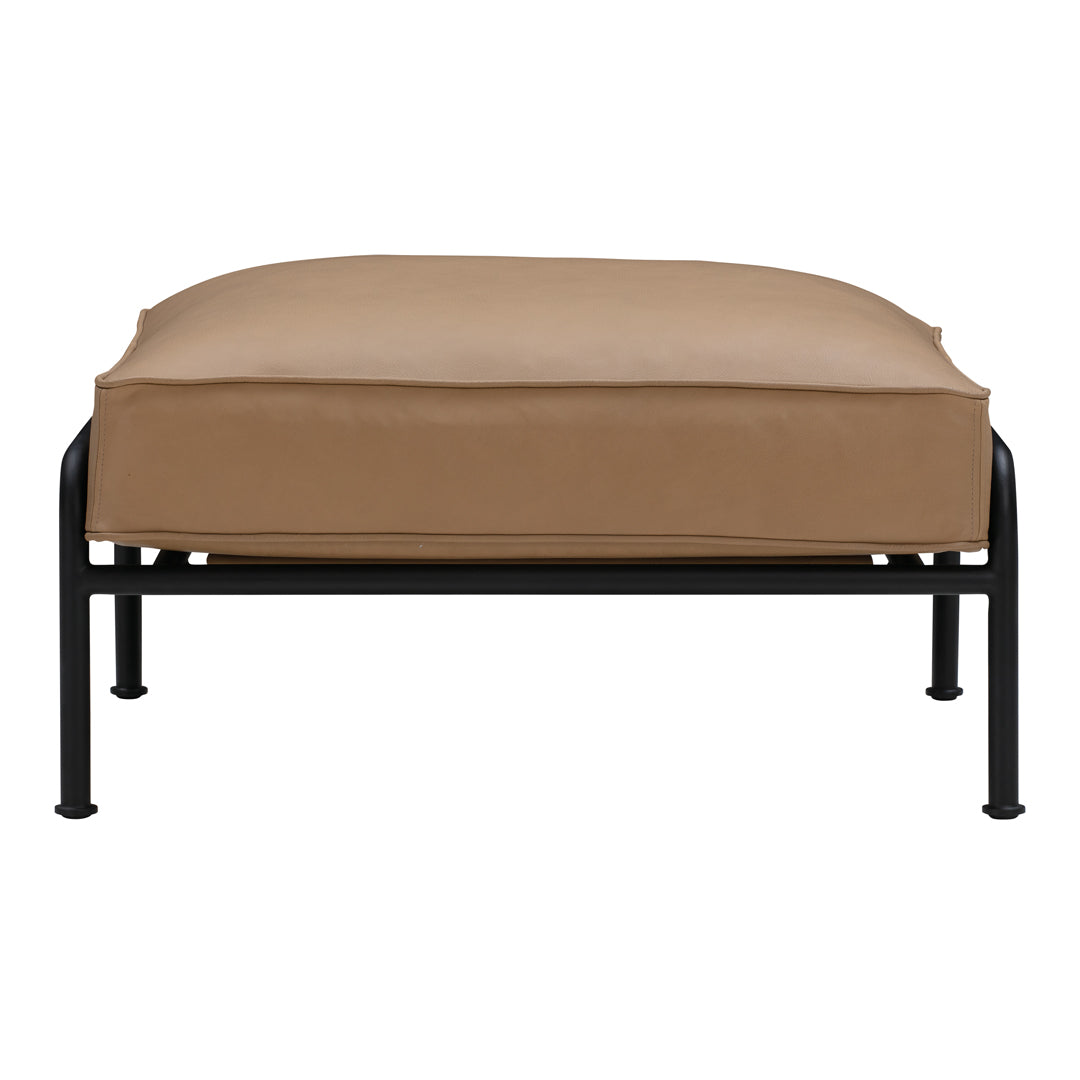 Brown cushion on a black metal frame, featuring a smooth, solid design without patterns.
