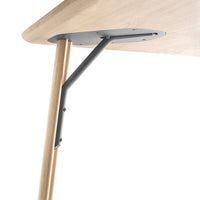 Light wood tabletop with smooth edges, contrasted by a sleek black metal support for a modern aesthetic.