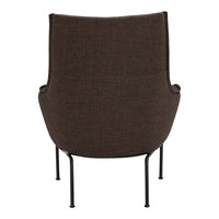 Brown upholstered chair with subtle texture and sleek black metal legs, perfect for modern decor.