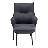 Elegant gray upholstered armchair with a smooth, textured pattern and black metal legs, perfect for modern decor.