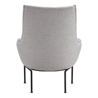 Textured light gray armchair with minimalist black metal legs, perfect for modern decor.