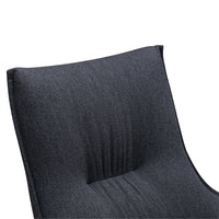 Dark gray upholstered chair with a smooth, textured fabric and subtle vertical lines.