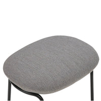 Gray upholstered chair cushion with a textured pattern, set on a sleek black metal frame. Ideal for modern decor.