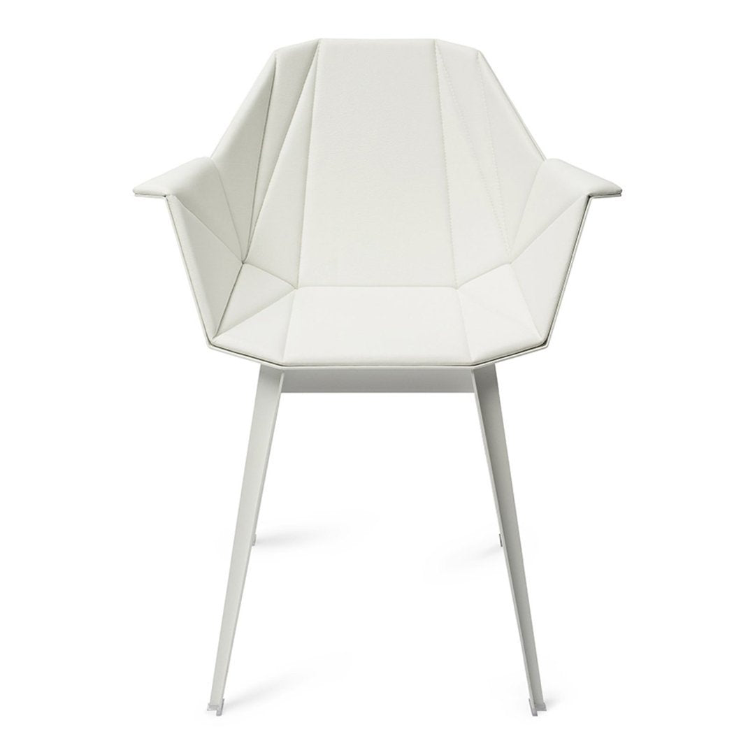 Geometric white chair with a sleek, modern design and angular patterns, perfect for contemporary decor.