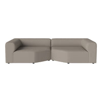 Modern two-toned brown sectional sofa with sleek, minimalist design and smooth fabric texture. Perfect for contemporary spaces.