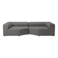 Gray sectional sofa with a minimalist design and clean lines, featuring a solid patterned upholstery.