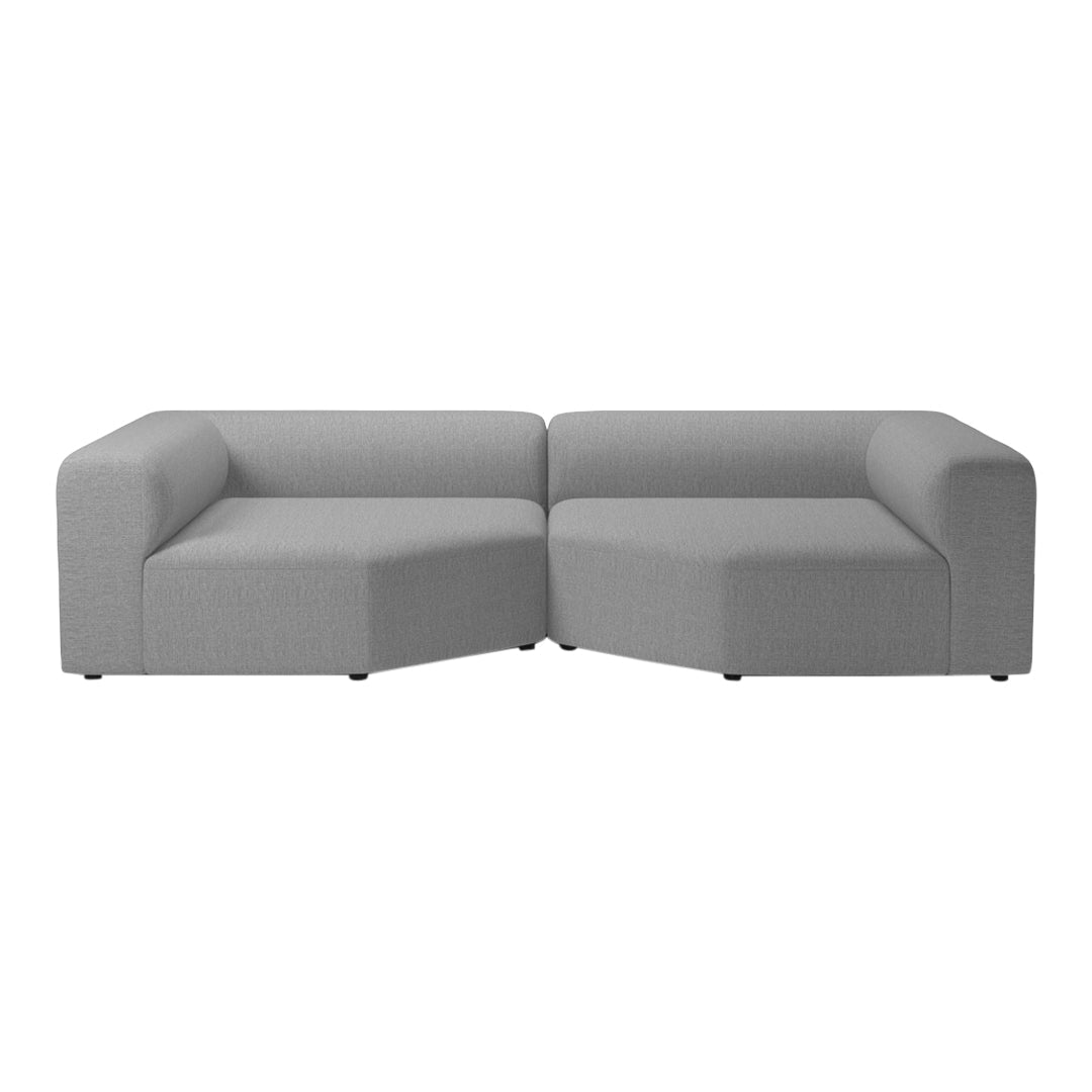 Gray modular sofa with a sleek, modern design featuring smooth, solid fabric and minimalist lines.