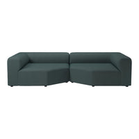 Modern two-piece sectional sofa in deep teal with a minimalist design and soft fabric upholstery.