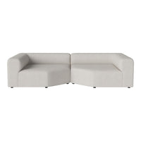 Light beige modular sofa with smooth, solid fabric and modern, minimalist design. Perfect for contemporary spaces.