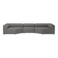 Contemporary gray sectional sofa with clean lines and a minimalistic design, featuring a solid woven fabric pattern.