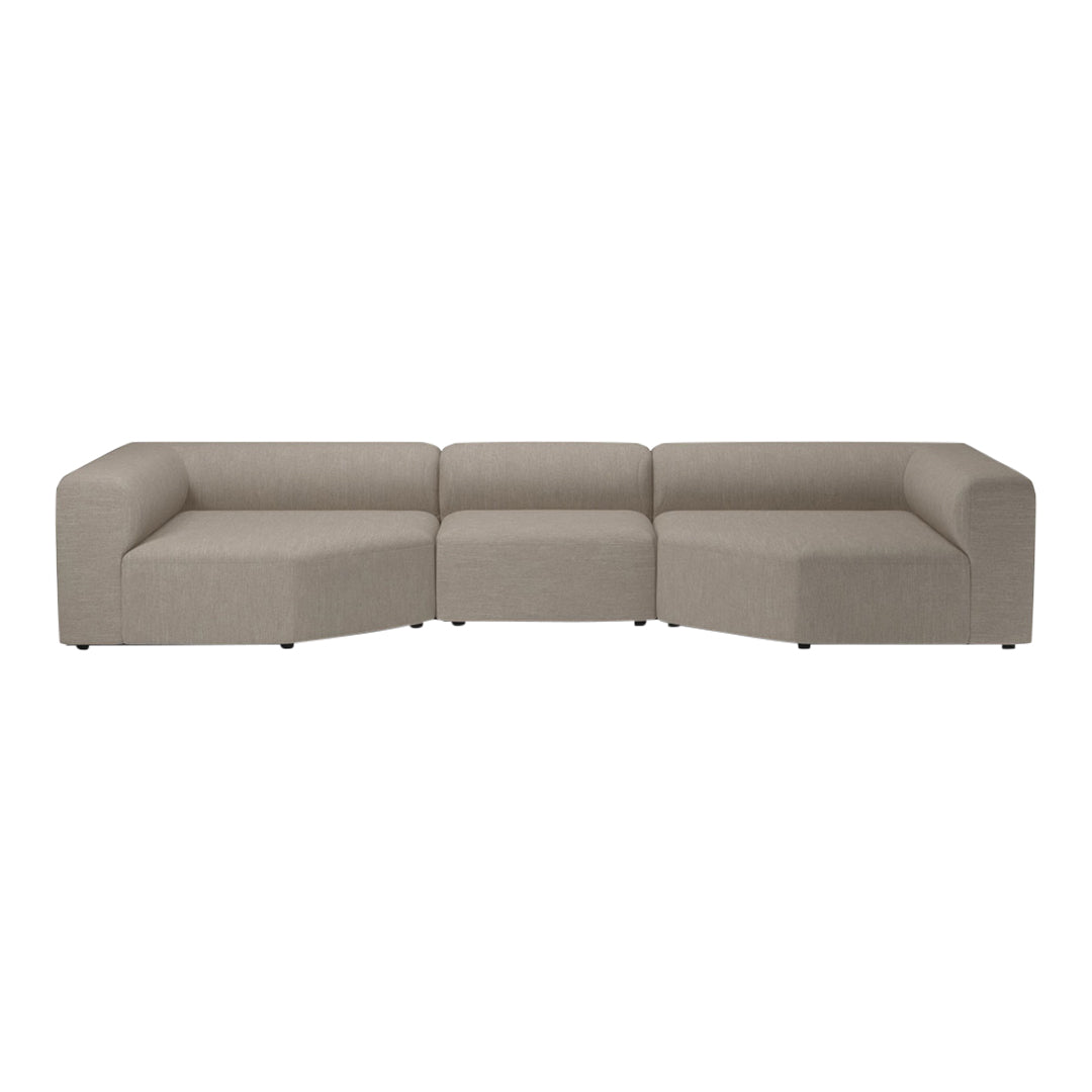 Modern modular sofa in light beige color with a simple, smooth texture and no distinct patterns. Ideal for minimalist decor.