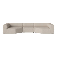Beige modular couch with a smooth, solid fabric texture and contemporary geometric design. Perfect for modern interiors.