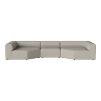 Beige modular sectional sofa with a smooth, contemporary design and minimalist pattern. Ideal for modern living spaces.
