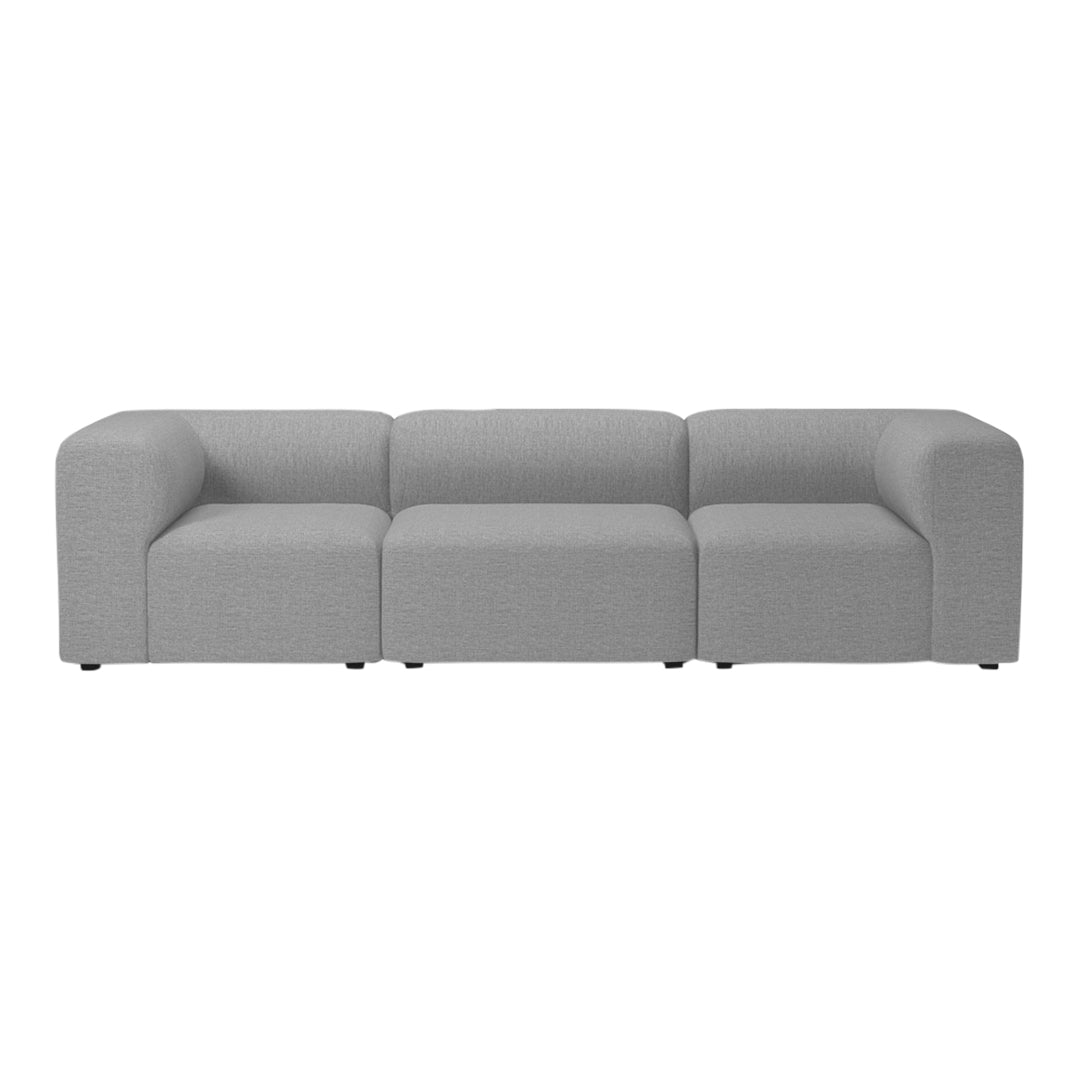 Minimalist gray sectional sofa with solid upholstery and clean lines, perfect for modern living spaces.
