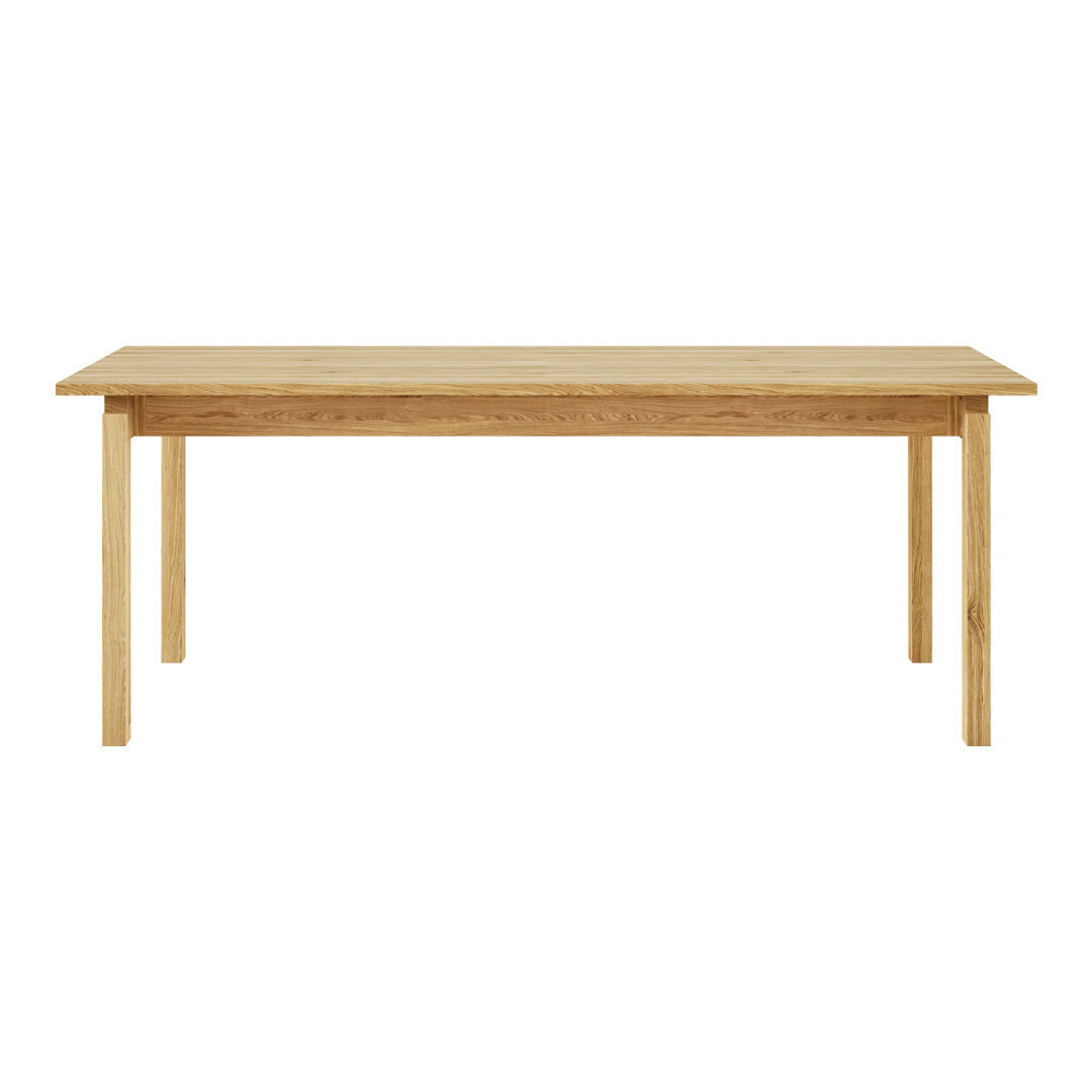 Natural wood dining table in light oak finish with a smooth, minimalist design. Perfect for modern decor.