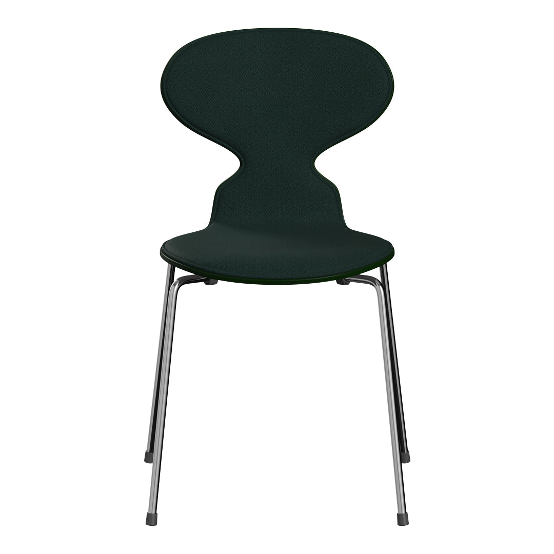 Green molded chair with a smooth finish and chrome legs, featuring an elegant, contemporary design.