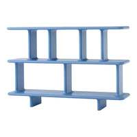 Blue minimalist shelf with clean lines and open spaces, ideal for modern decor.