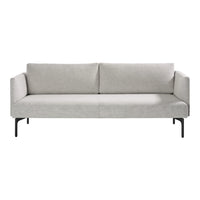 Light gray minimalist sofa with smooth, clean lines and a sleek black metal frame. Perfect for modern living spaces.