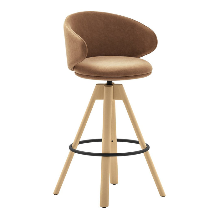 Belle Bar Stool w/ Arms - Swivel Wood Frame - Upholstered