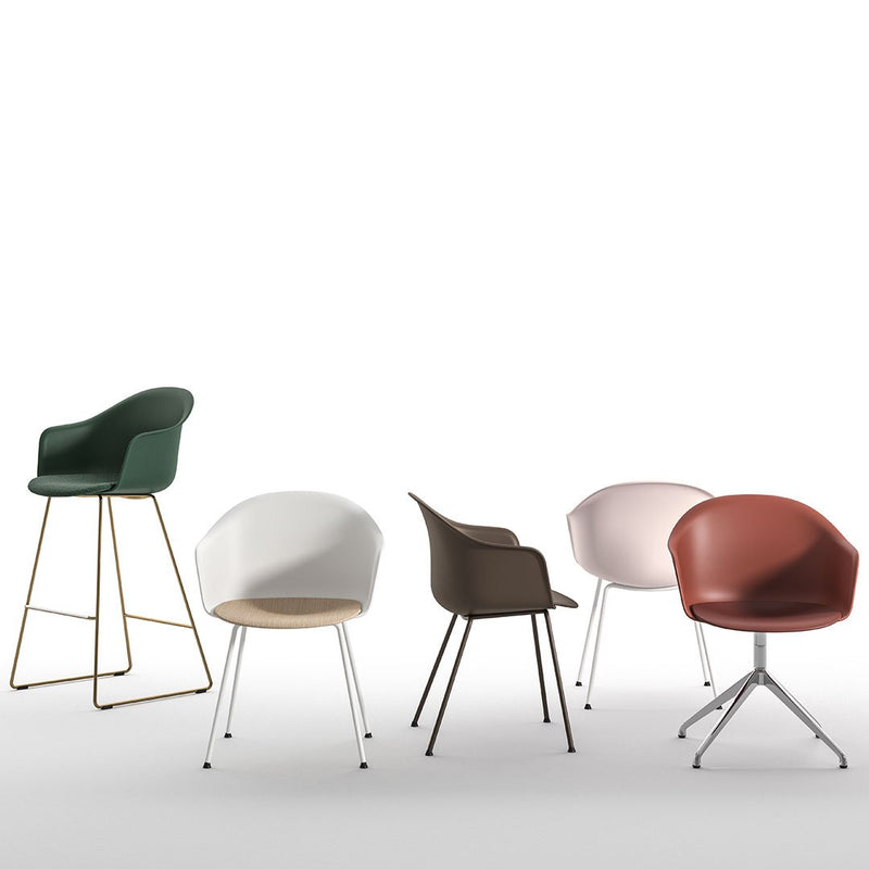 Mani Plastic Armshell Bar Stool - Black Steel Sled Base - Seat Upholstered