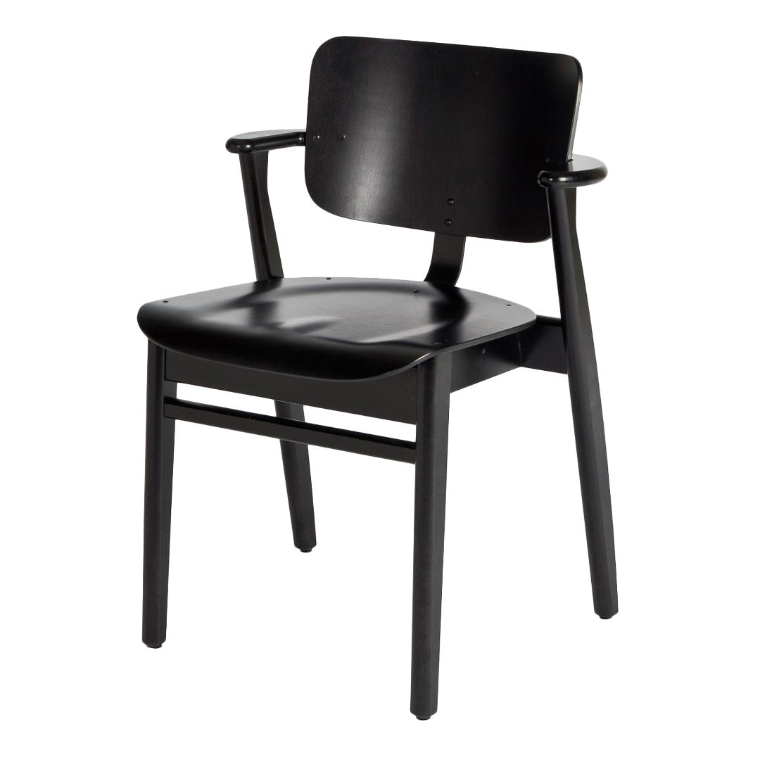 Sleek black wooden chair with a smooth finish and minimalist design. Perfect for modern decor.