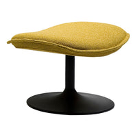 Yellow textured fabric lounge chair with a sleek black pedestal base. Modern and stylish design for any space.