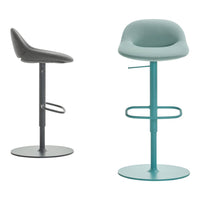 Gray and teal modern bar stools with sleek designs and smooth finishes, perfect for contemporary spaces.