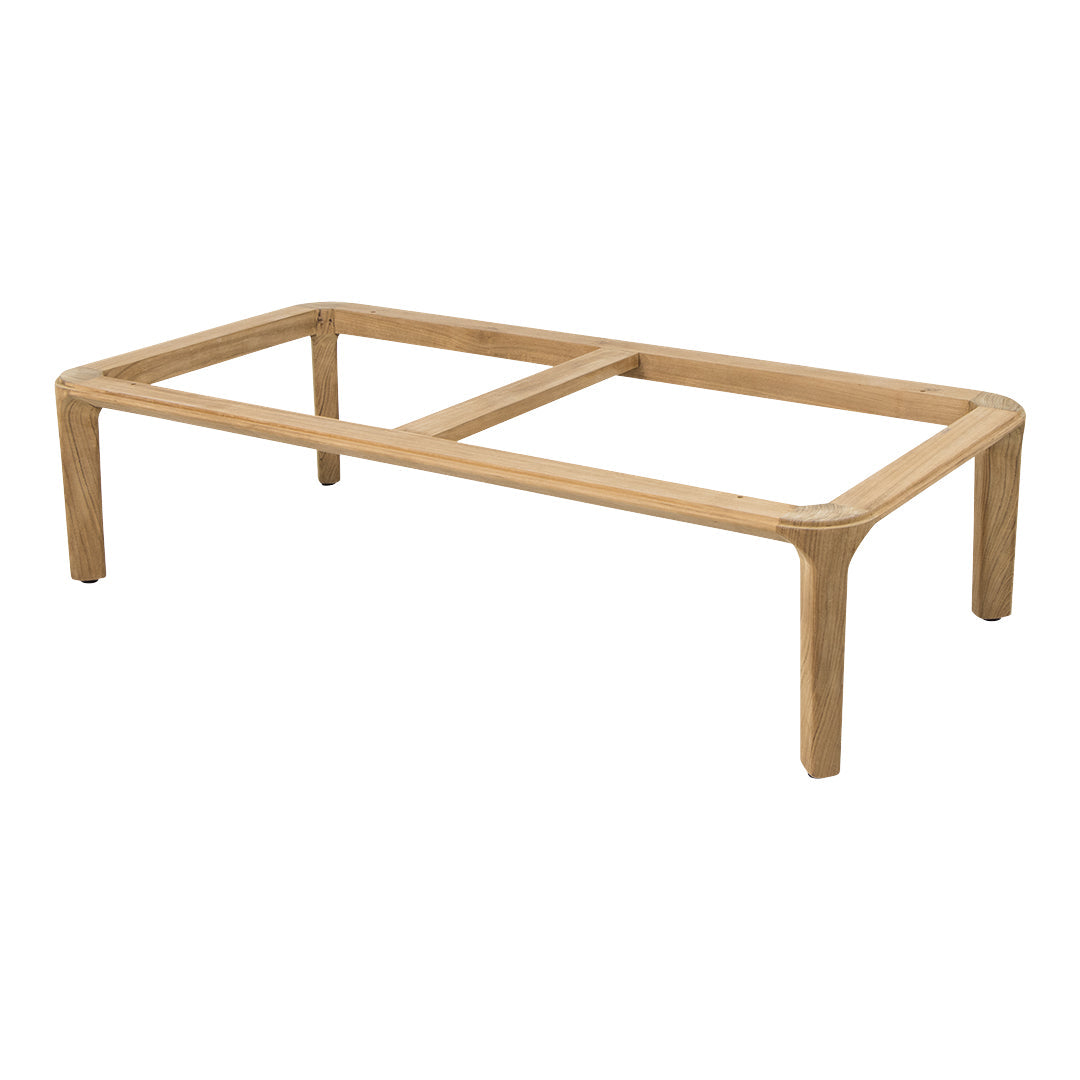 Natural wood coffee table frame in light beige with a minimalist, modern design. Smooth surface and clean lines.