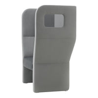 Modern gray high-back chair with sleek, minimalistic design and smooth fabric finish. Perfect for contemporary spaces.