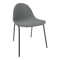 Gray textured chair with sleek black legs, perfect for modern decor.