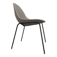 Gray patterned chair with sleek black metal legs, perfect for modern decor.