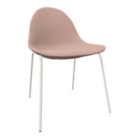 Blush pink chair with a smooth, rounded design and white metal legs. Ideal for modern decor.