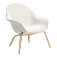 White textured chair with a natural wood base, featuring soft, neutral tones for a modern look.