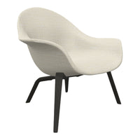 Cream-colored chair with a textured finish and sleek black legs. Elegant and modern design for any decor.