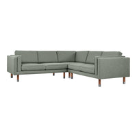 Light gray sectional sofa with clean lines and a textured fabric, featuring natural wood legs for a modern touch.