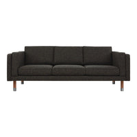 Dark gray sofa with a textured fabric and clean lines, featuring wooden legs for a modern touch.
