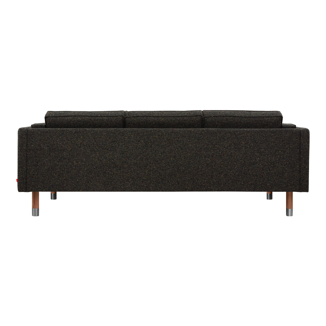 Dark charcoal sofa with a textured pattern and sleek wooden legs, perfect for modern living spaces.