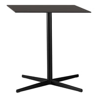 Black square table with a minimalist design and a sturdy black metal base. Ideal for modern spaces.