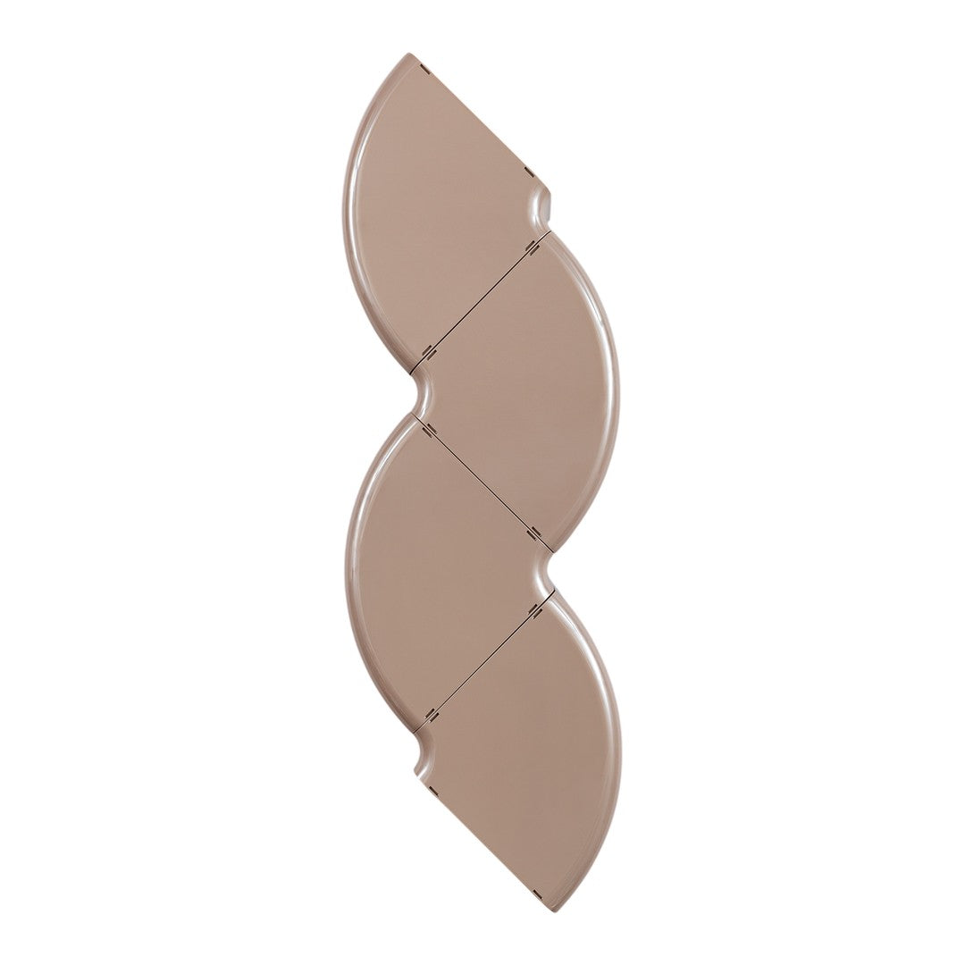 Tan wavy tiles with a glossy finish, featuring smooth curves and seamless interlocking design. Perfect for modern decor.