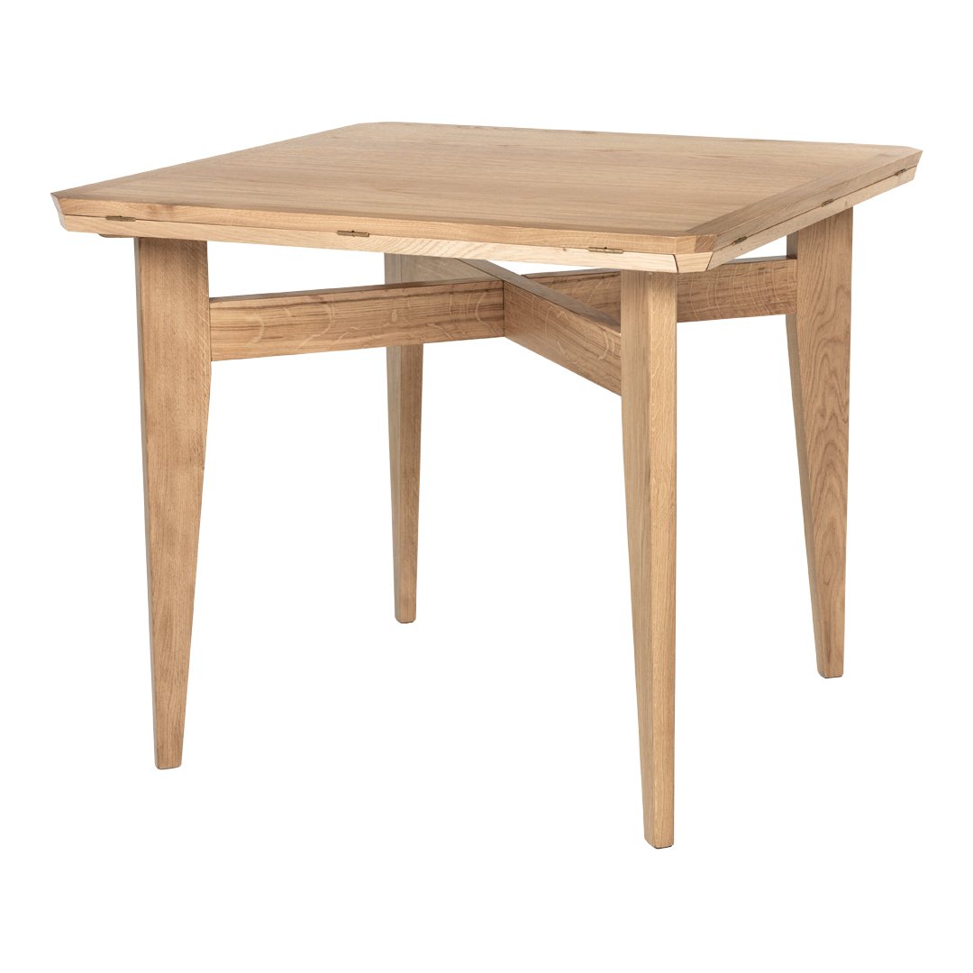 Square wooden table in natural oak finish with clean lines and minimalistic design. Ideal for modern decor.