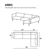 "Modern left-facing sectional sofa in a sleek neutral color and smooth fabric pattern."