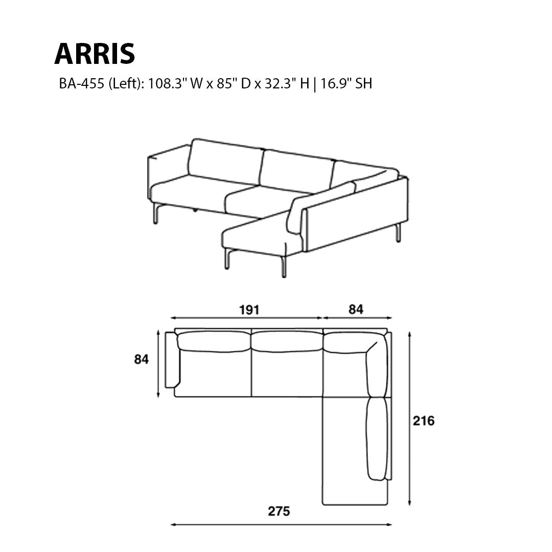 Sleek sectional sofa in solid gray fabric with clean lines and minimalistic design, featuring subtle stitching details.