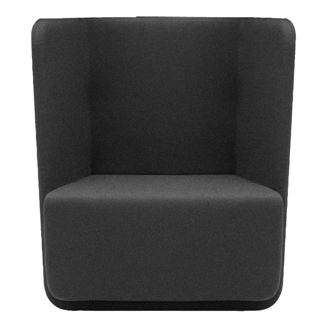 "Minimalist black upholstered armchair with a solid pattern, perfect for modern decor."