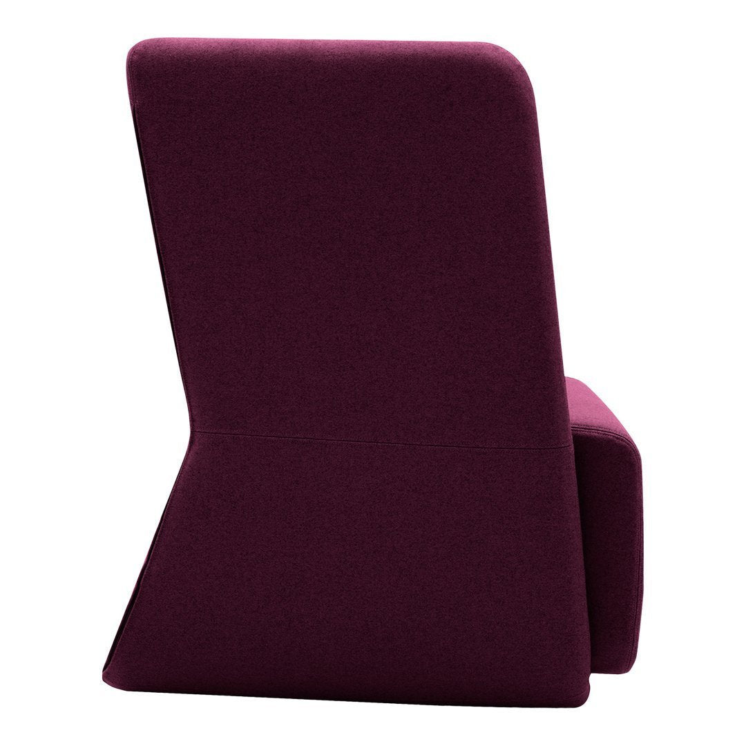 Deep burgundy chair with a sleek, modern silhouette, showcasing a solid color without patterns.