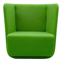 Vibrant green upholstered chair with a minimalist design and smooth, modern lines. Perfect for contemporary spaces.