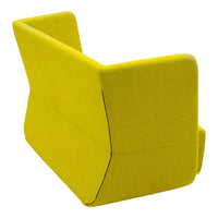 Vibrant yellow upholstered sofa with a sleek, modern design and solid pattern. Perfect for a stylish living space.