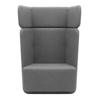 Gray upholstered lounge chair with a minimalist design and smooth, solid pattern. Perfect for modern interiors.