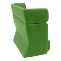 Vibrant green geometric armchair with a sleek, modern design and soft texture. Perfect for contemporary interiors.